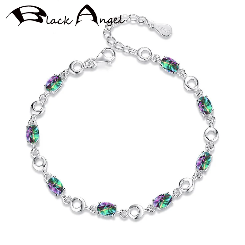 

BLACK ANGEL 925 Sterling Silver Rainbow Color Crystal Gemstone Bracelets For Female Sapphire Ruby Bracelet Jewelry Birthday Gift
