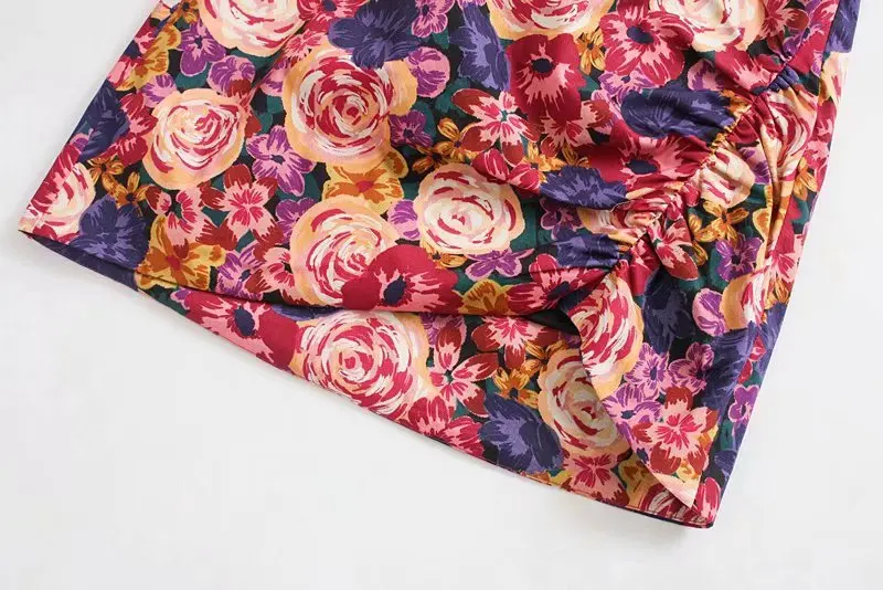 ROHOPO высокая талия цветочный принт боковая молния застежка мини-юбка спереди