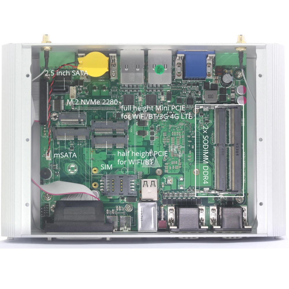 Мини ПК без вентилятора i7 10510U i5 10210U DDR4 ОЗУ RS232 RS422 RS485 двойная LAN PS/2 GPIO HDMI VGA WiFi 4G LTE