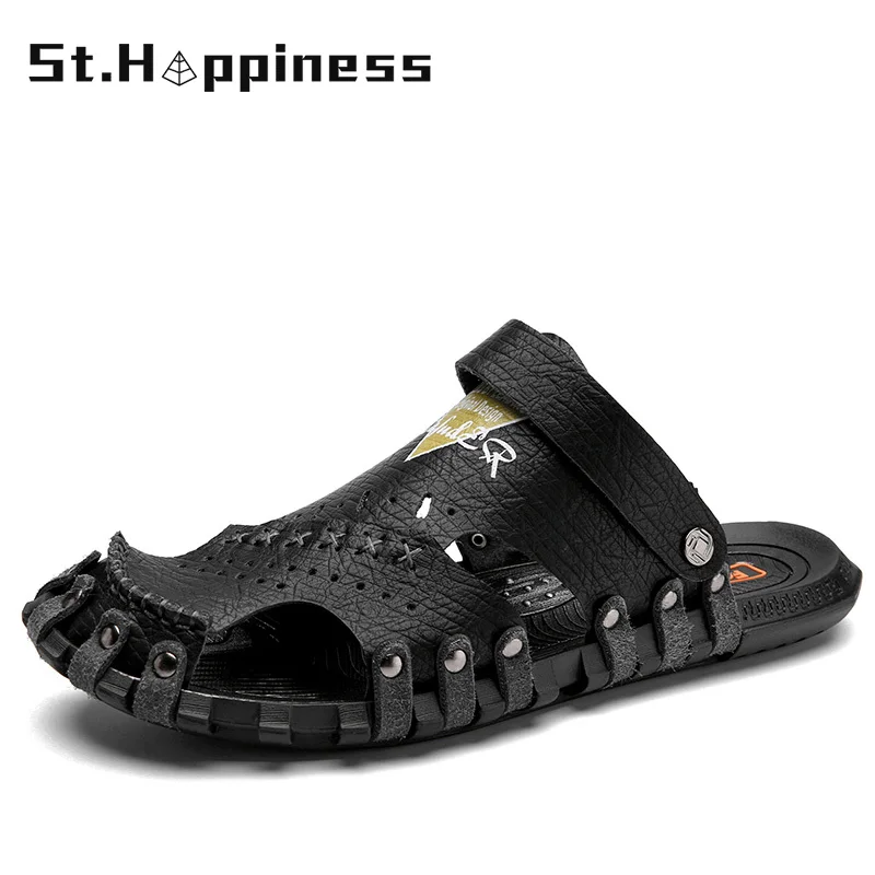 

2021 Summer Men's Leather Sandals Fashion Breathable Lightweight Beach Sandals Outdoor Non-Slip Soft Gladiator Sandals Big Size
