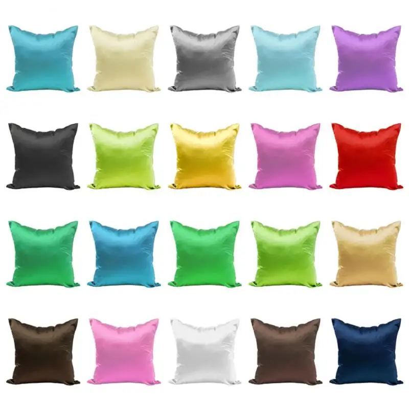 

45*45cm Solid Color Cushion Cover Satin Smooth Pillow Case Decor Pillows For Sofa Living Room Pillowcase Car Seat Cushion Cover
