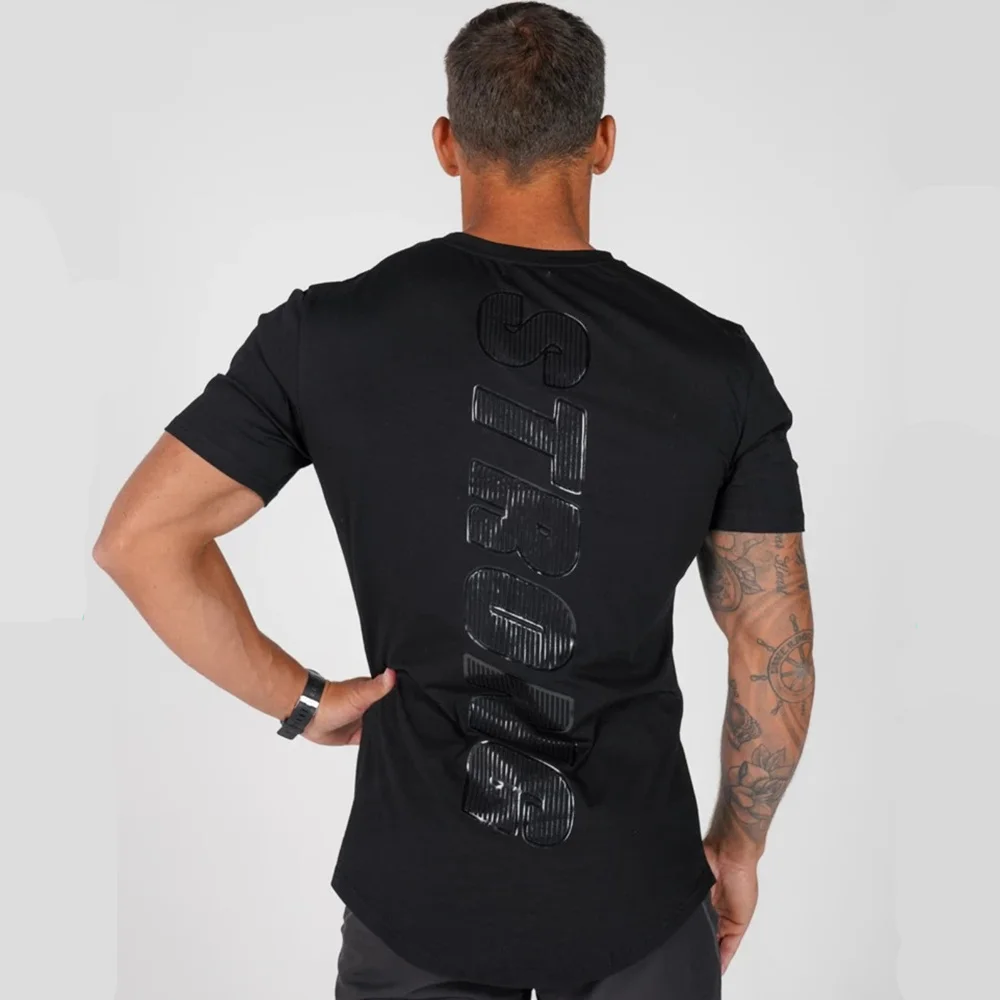 

2021 Black Casual T-shirt Male Print Short-Sleeved T-Shirt Summer Gym Fitness Exercise Cotton Shirt Male Brand T-Shirt Top