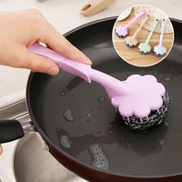 kitchen cleaning brush stainless steel wire ball with handle clean brush for dish bowl pan clean scrubber ball cleaning tools