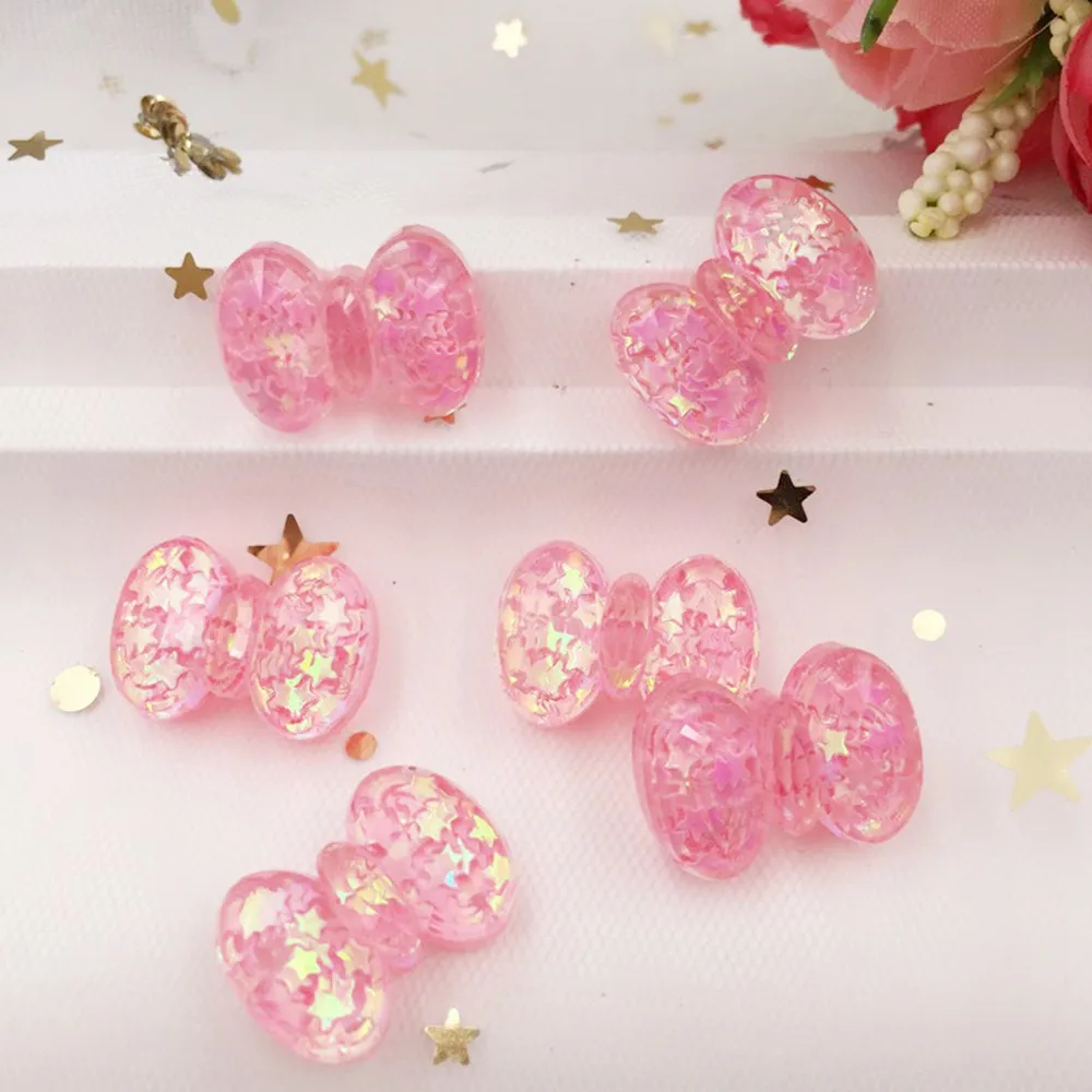 

10pcs Resin Colorful Cute Shniy Glitter Bepowder Pink Bow Flatback Rhinestone Appliques DIY Wedding Scrapbook Craft SL042