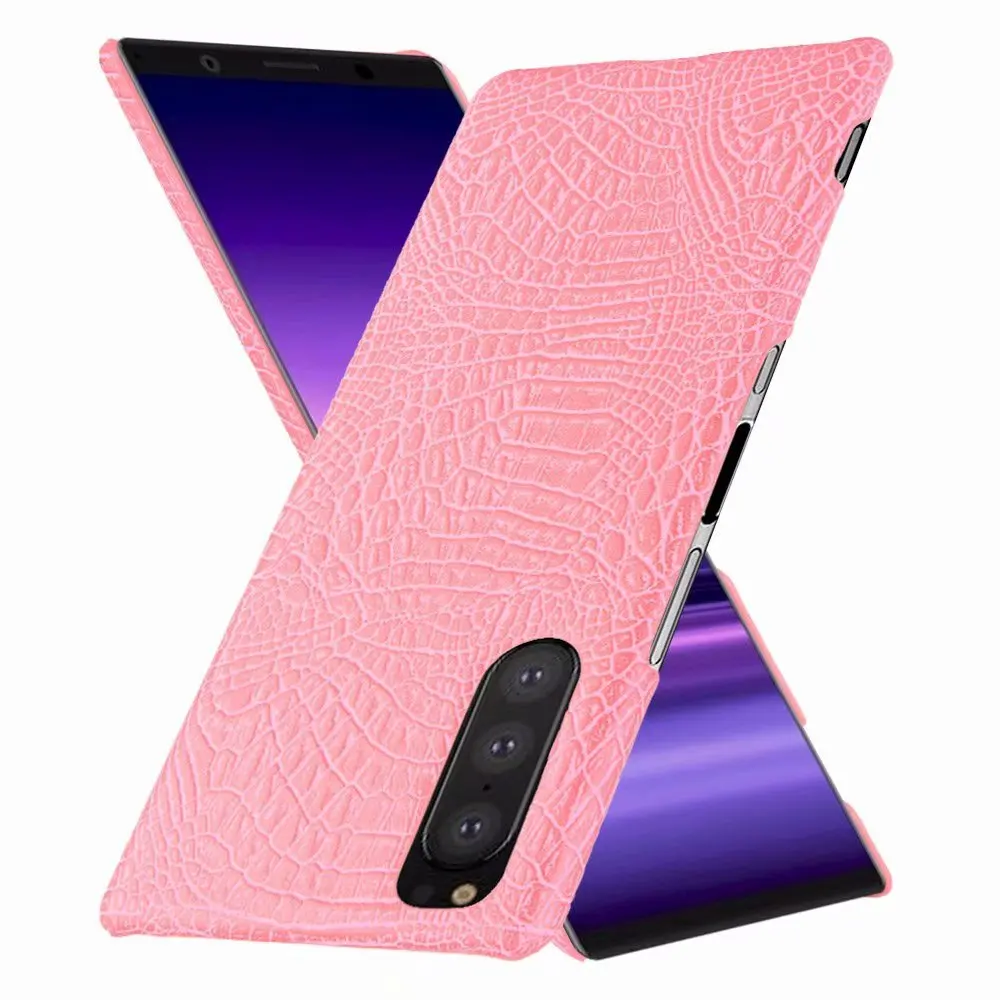 Розовый Для sony Xperia 5 чехол Роскошный Crocodiel текстура PU кожа задняя жесткий пластиковый чехол для sony Xperia 5 J8210 J8270 J9210 - Цвет: Розовый