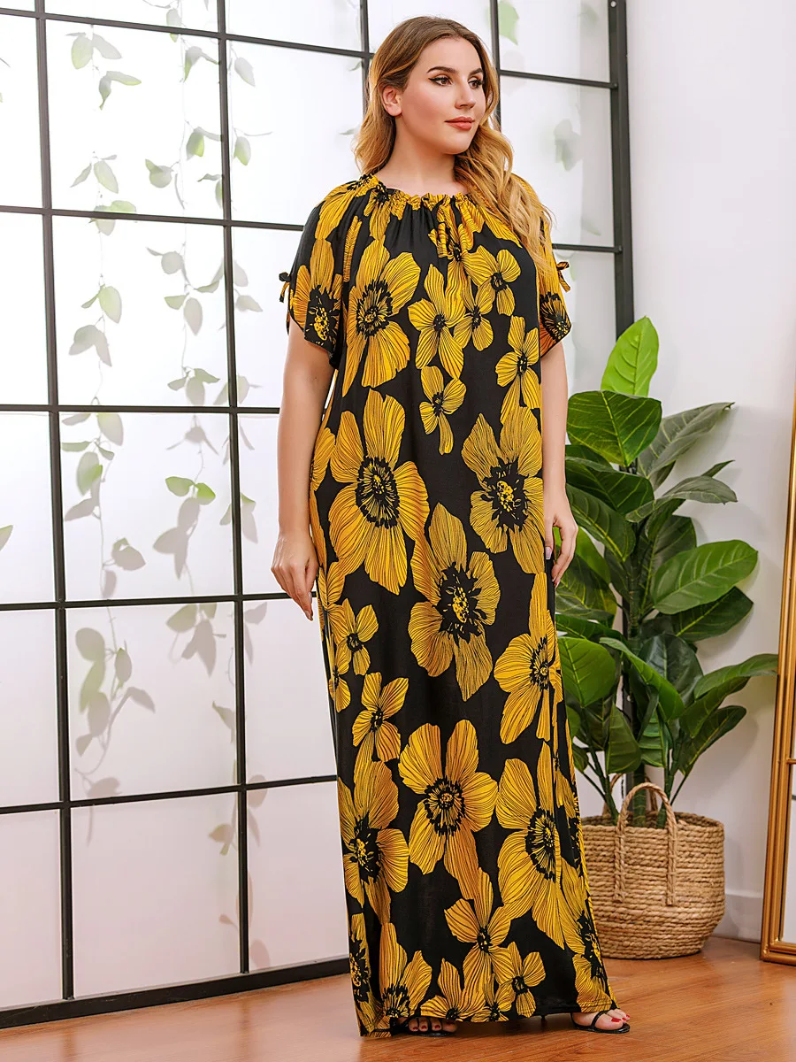 

New Summer Women Muslim Abaya Dress Print FloralRamadan Musulman Turkey Moroccan Kaftan Maxi Hijab Vestidos Islamic Clothing
