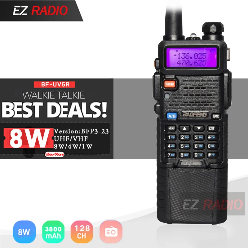 Обновления 8 Вт Baofeng UV-5R с 3800 мАч двухканальные рации КМ Tri power Dual Band Baofeng UV5R Ham Радио км UHF VHF Ham двухстороннее - Цвет: 8W 3800mAh