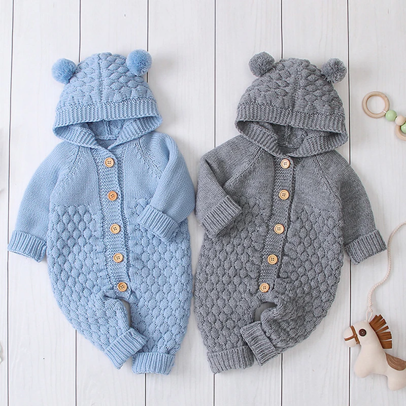 

Baby knit Rompers Cartoon Bear Knitted Autumn Newborn Boys Girl Jumpsuits Clothes winter Toddler Sweater Children Overall