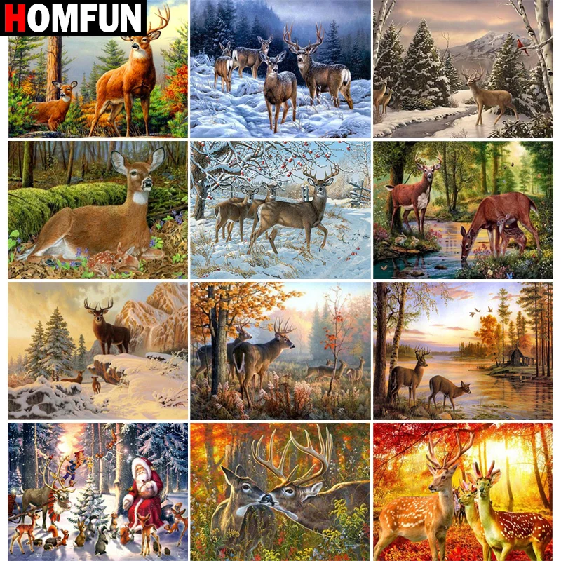 

Алмазная живопись HOMFUN, вышивка крестиком «олень, природа, лес» 5D, для творчества, полноразмерная/круглая картина