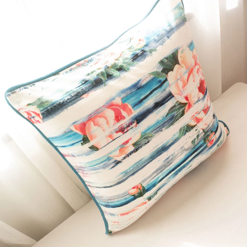 Синий край с окантовкой бархатная наволочка цветочным принтом Мягкий Чехол на