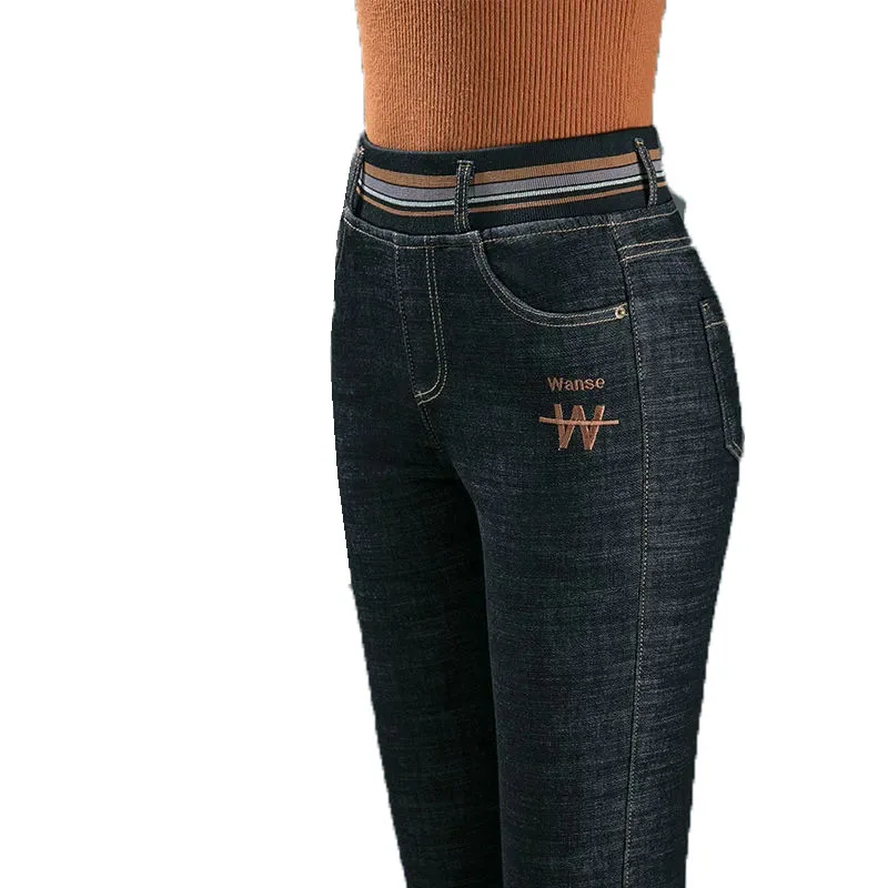 

Women new Pants 2021Spring Jeans Female High Waist Was Thin Elastic Jeans Women All-Match Stretch Plus Size Slim-Fit Pants A57