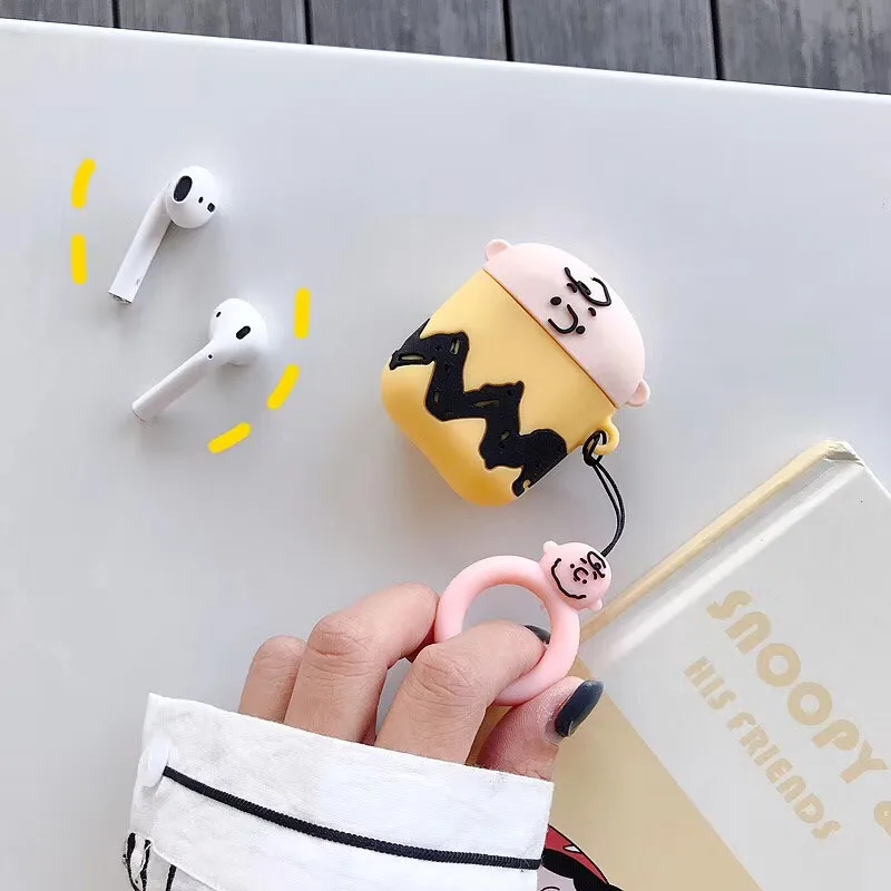 Для AirPods 1, 2 чехла, коричневые, с мультяшными забавными собачками, Bluetooth, беспроводные наушники, зарядное устройство, коробка, крышка для Apple Airpods, 2 пальца, ремешок