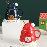 christmas cup mug ceramic santa claus figurines with lid milk coffee cup home office water drinking bottle new year gifts
