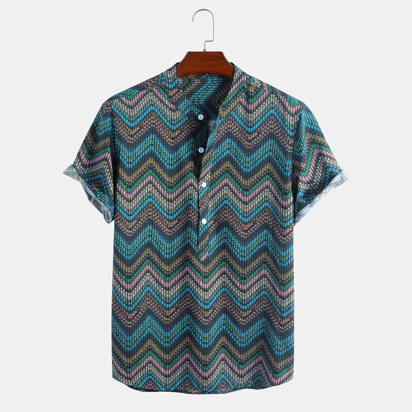 

New Shirts For Mens Summer Short Sleeved Vintage Striped Print Hawaiian Shirts Casual Daily Blouse Button Beach Shirt Chemise