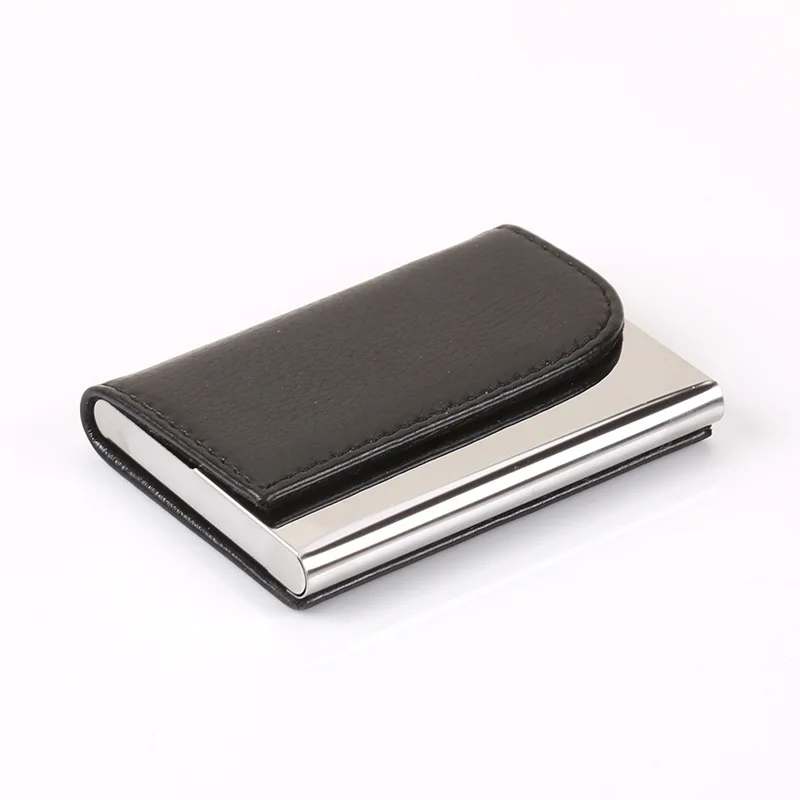 

High Quality Stainless Steel Business Card Case Leather Men Luxury Brand ID Credit Card Visiting Cards Holder Wallet