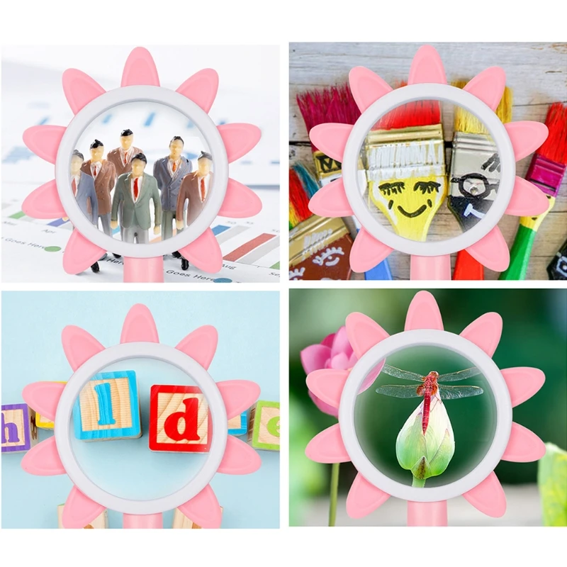 

N7MD Children's Flower Cartoon Magnifying Glass Blue/Green/Pink/Yellow Magnifier
