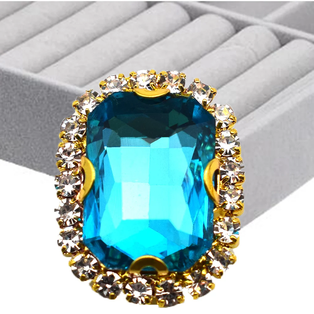 

New Multi-Size Lake Blue Rhinestone Button Rectangle Shape Garment Sew Crystals Buckle for DIY Clothing Accessory