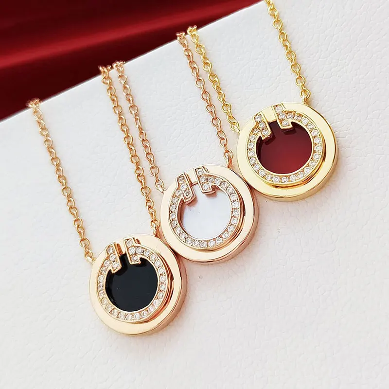 

Hot Sale 1:1 Real925 TIF LOGO Inlaid Stone White Mother-Of-Pearl Round Necklace Women High-End Luxury Jewelry Popular Brand Gift