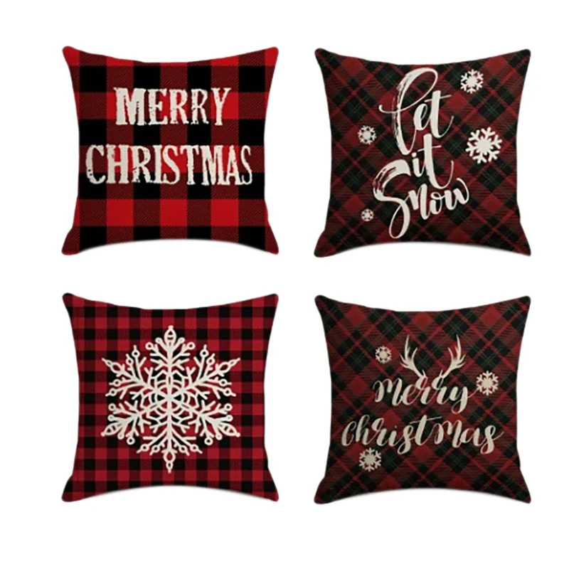 

4Pcs Christmas Pillowcase Economic Santa Square Home Decor Linen Pillow Cases Cushion Covers For Sofa Car Gift 45X45cm