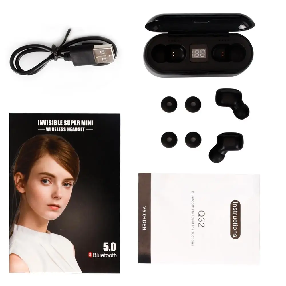 Новинка Q32 TWS 5,0 Bluetooth наушники с шумоизоляцией беспроводные наушники игровая гарнитура с микрофоном 2000 мАч светодиодный водонепроницаемый внешний аккумулятор
