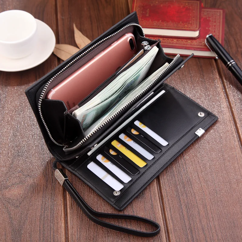 

Original luxury Brand men's wallet business striped clutch leather purse for male fashion man card holder with zipper phone bag