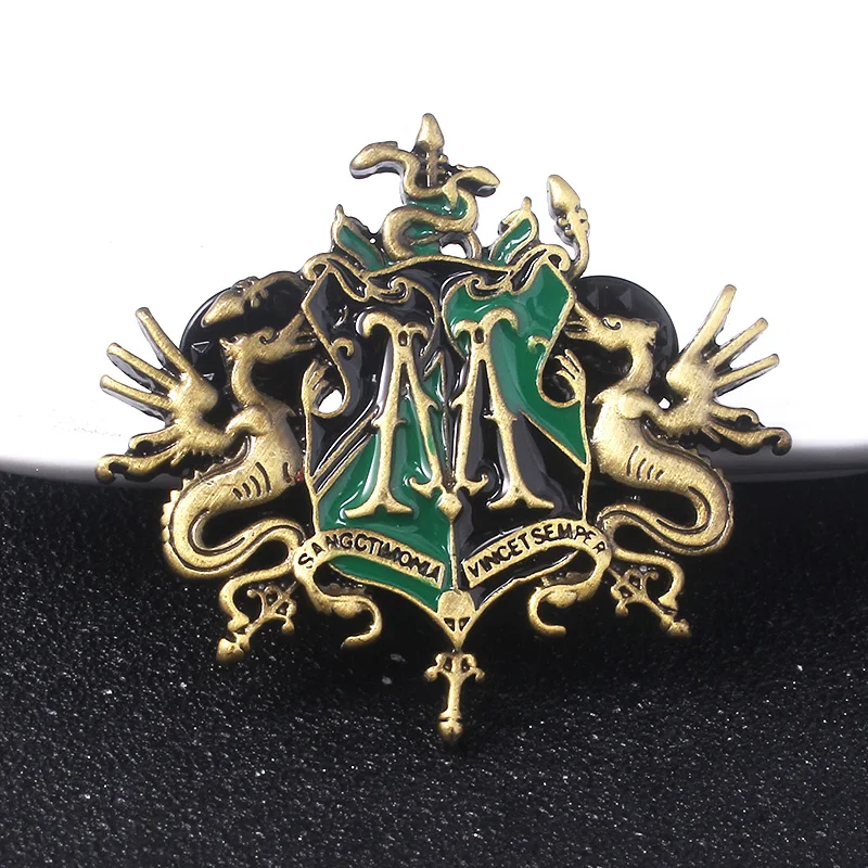 

Movie Draco Malfoy Family Heraldry Brooch Pins Four College Enamel Badge Pins For Classic Movie Fans Christmas Gigts