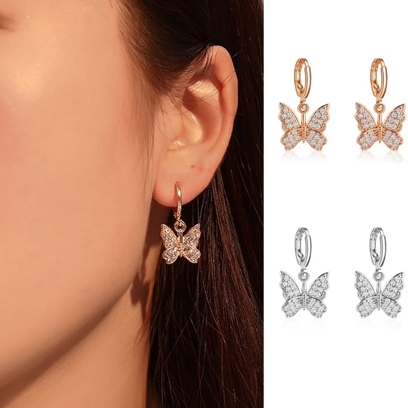 Женские серьги подвески с бабочками циркониевые животными ювелирные изделия для