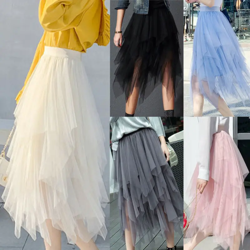 Women Ladies Sweet Style Fashion Casual High Waist Tulle Tutu Skirt Elastic Mesh Net Solid Layered Princess Party Bottoms | Женская