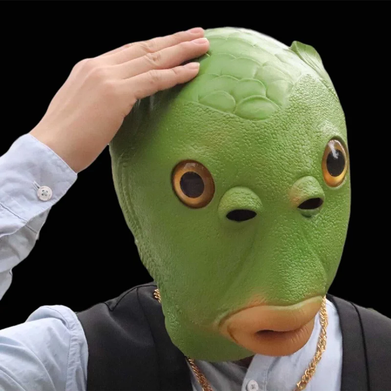 Маска унисекс в виде головы зеленой рыбы для карнавала и вечерние головной убор