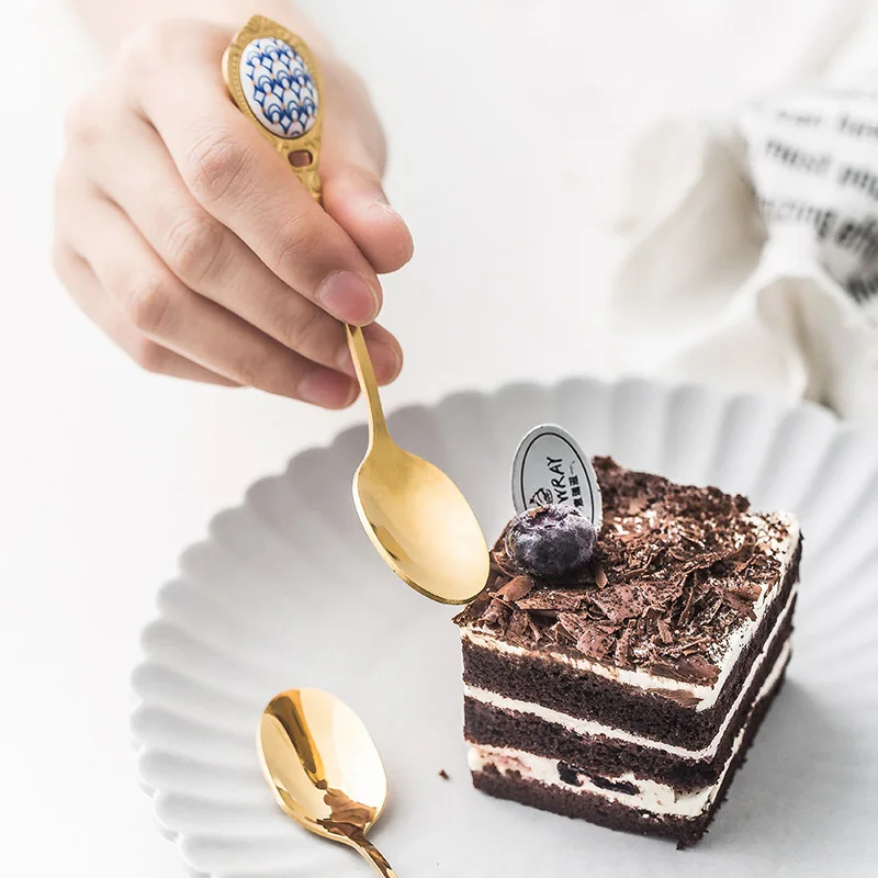 Ложка из нержавеющей стали с керамической ручкой ложки для мороженого кофе