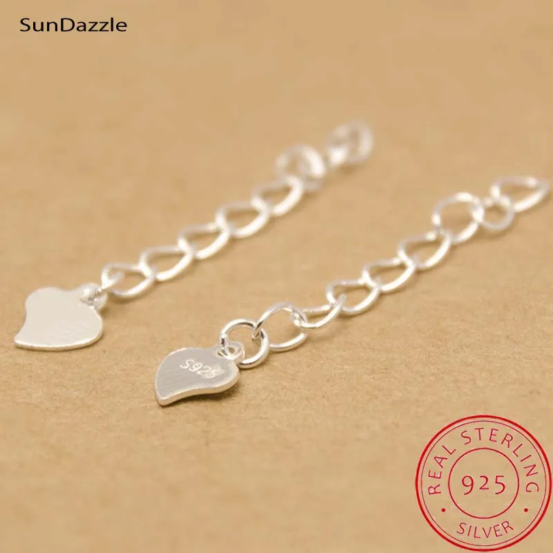 5pcs Genuine Real Solid 925 Sterling Silver Extension Chains Necklace Bracelet Extended Tail Chain Heart DIY Jewelry Findings
