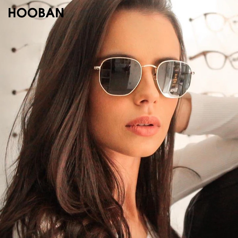 HOOBAN-gafas De Sol clásicas De Metal para hombre y mujer, lentes hexagonales De lujo, a la moda, para conducir, UV400