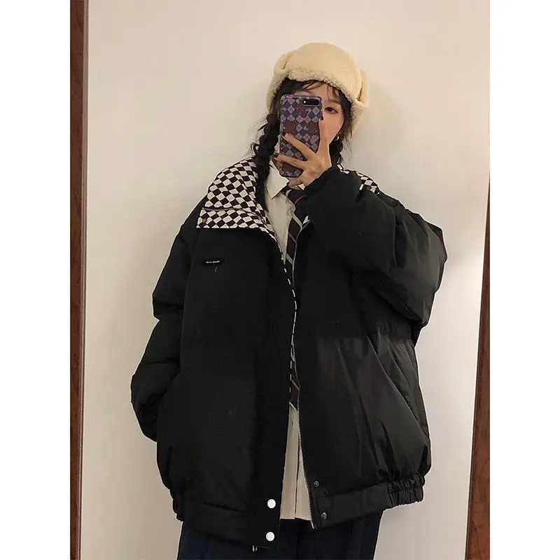 Cotton Jacket Female Winter Retro Hong Kong Style Thickened Loose Bread Clothing Design Sense Harajuku Cotton Clothing Tide