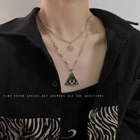 ice crystal snowflake necklace female niche triangle moose tag double layer necklace temperament hundred pendants