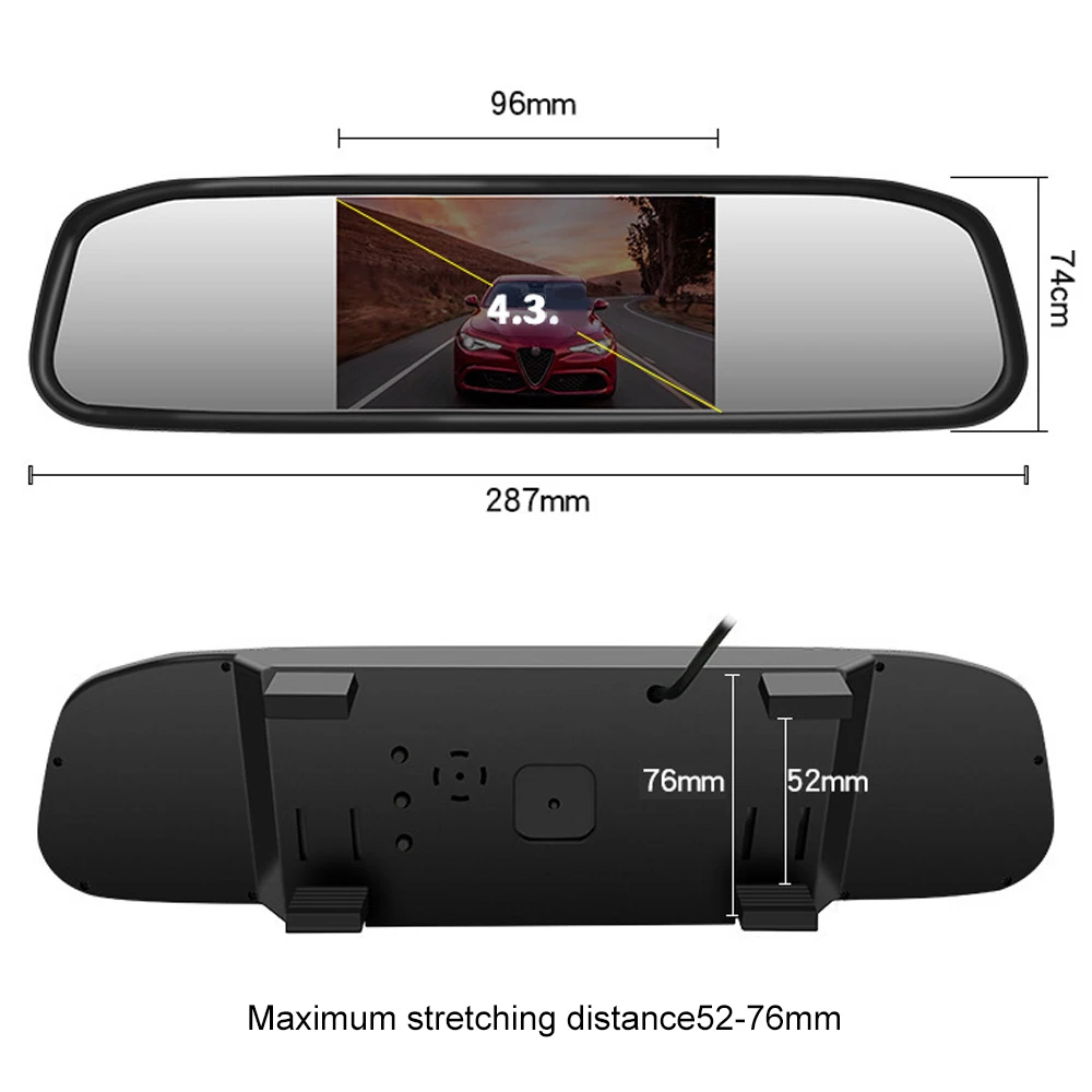 TOSPRA 4.3 inch Car HD Rearview Mirror Monitor CCD Video Auto Parking Assistance LED Night Vision Reversing Rear View Camera - купить по