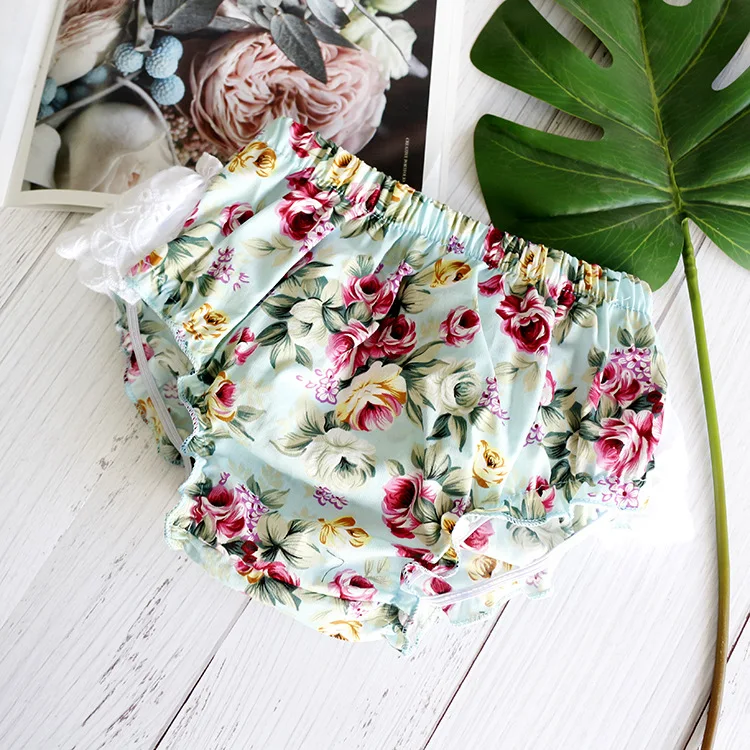 Оптовая продажа шорты для маленьких девочек из 100% хлопка с синей розой кружевные