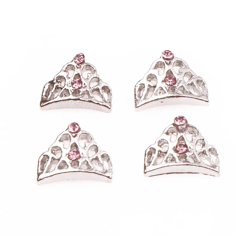 

F1099 20Pcs/lot Crown With Pink Crystal Alloy Metal Floating Locket Charms Fit For Memory Glass Living Pendant DIY jewelry