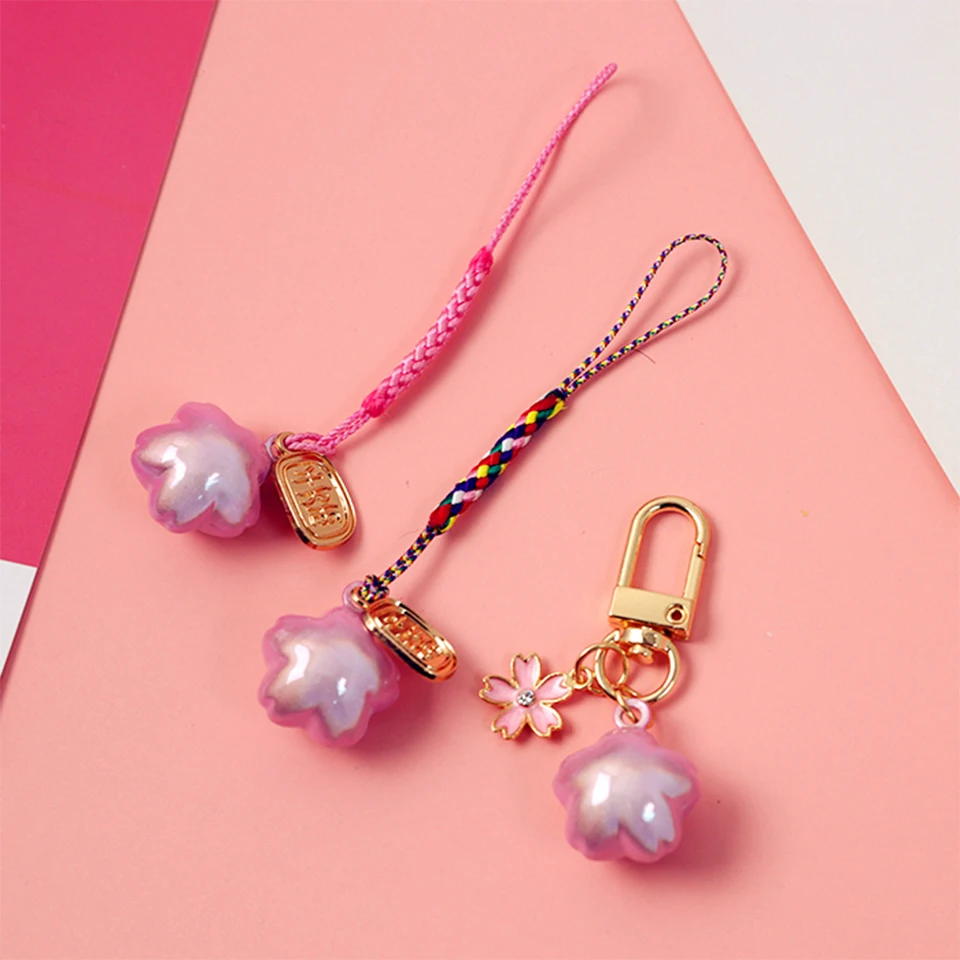 

Japanese Smart phone Strap Lanyards for iPhone Samsung Keys Decoration Cherry Flower Bell Mobile Phone Strap Rope Phone Charm