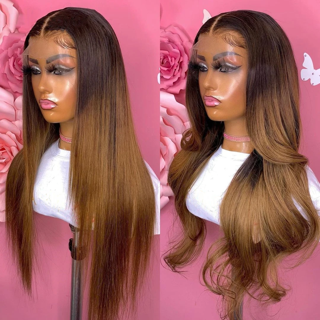 

Long Straight Ombre Brown Brazilian Human Hair Lace Front Wigs For Black Women With Natural Hairline Remy Hair Wig