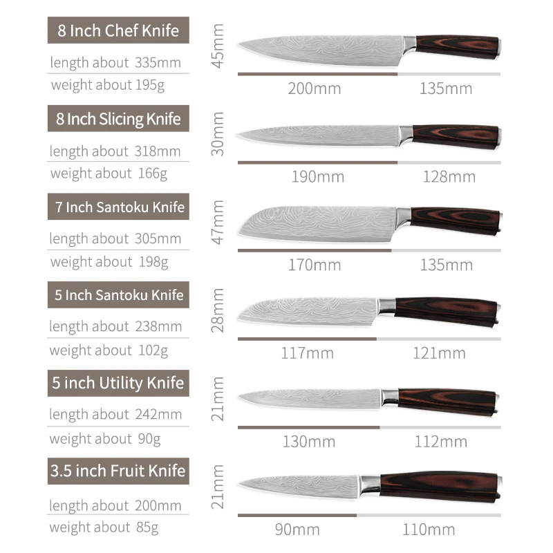 Набор ножей из нержавеющей стали Santoku 8 дюймов поварские ножи с оболочкой