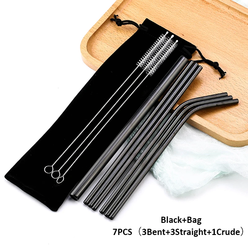 21 Black Bag Многоразовые металлические трубочки для питья 304 нержавеющая сталь прочная изогнутая прямая соломинка для напитков с чистящей щеткой вечерние аксессуары - Цвет: 21 Black Bag