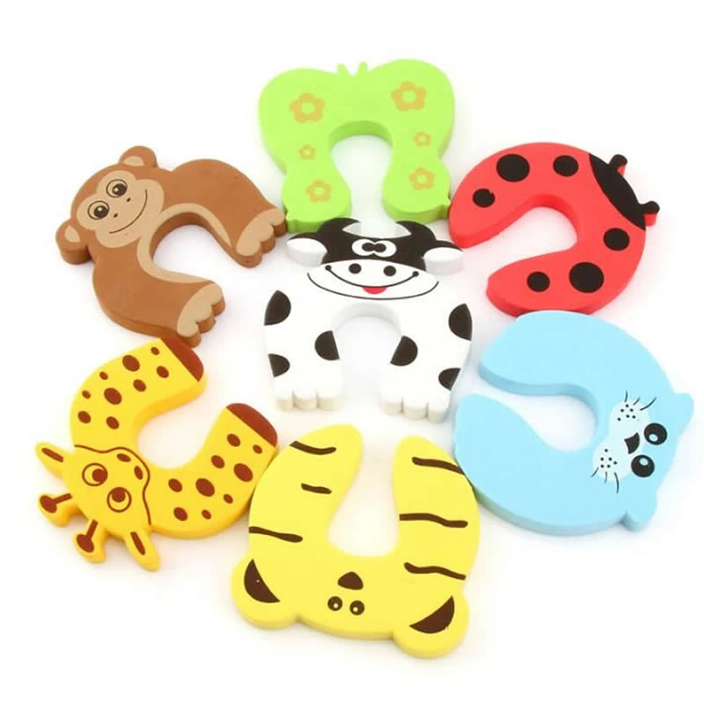 Tope decorativo de silicona para puerta de ni&ntilde;o, animales de dibujos animados, protecci&oacute;n, cuidado de la seguridad del beb&eacute;, 7 unids/lote-0