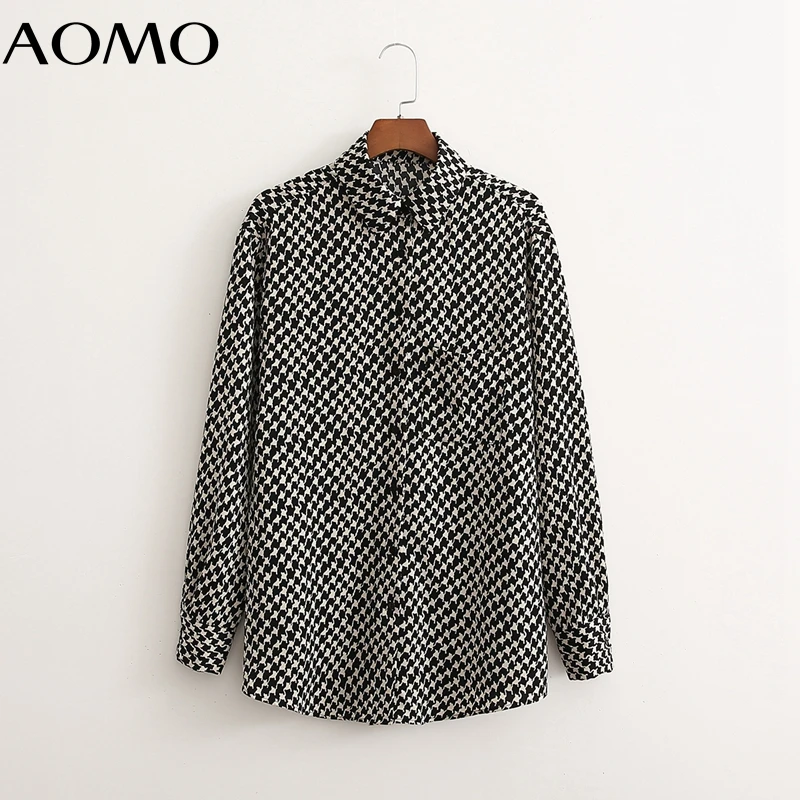 

Женская винтажная рубашка AOMO с геометрическим принтом и длинным рукавом 2021 шикарная Женская свободная рубашка в стиле High Street 1D46A