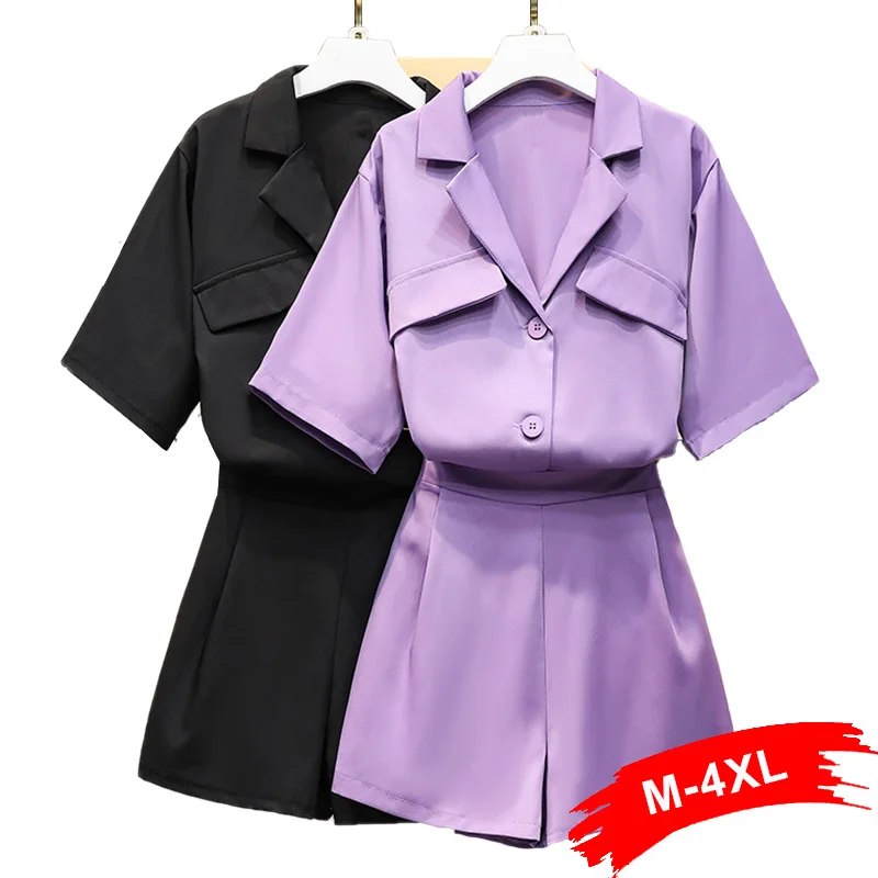 Женский Повседневный комплект из двух предметов размера плюс фиолетовая блузка