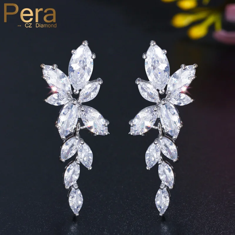 

Pera Elegant Women Prom Party Earrings Big Marquise Shape Long Dangle Cluster Flower Cubic Zirconia Ear Jewelry Accessories E012
