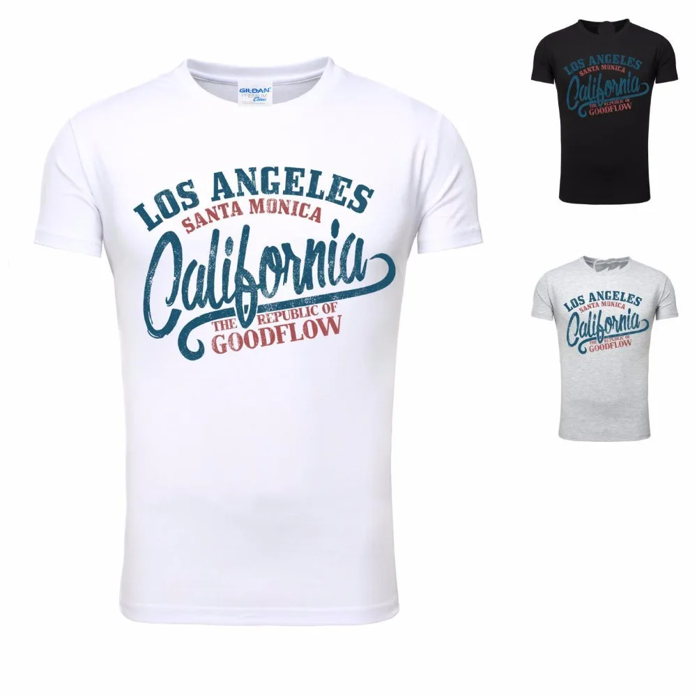 

2019 Men T-Shirts Male T-Shirt Men Goodflow Californa Los Angeles Beach Sonne Palmentee Tee shirt printing T shirt