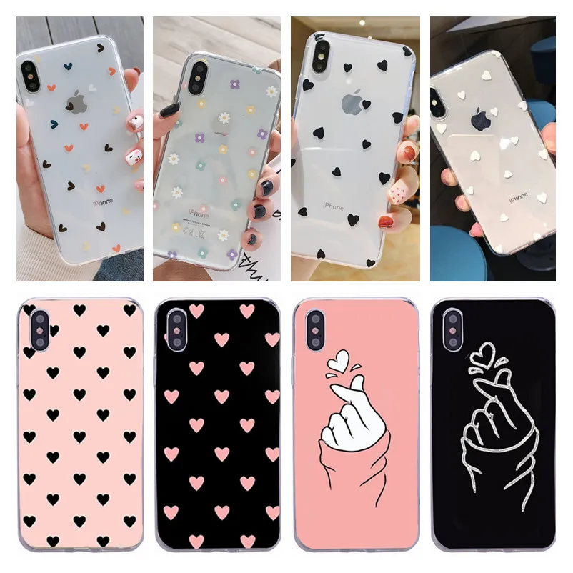 Чехол для iphone 11 Pro X 6 5 5s se чехлы s XS Max XR 8 7 Plus мягкий чехол с сердцем и любовью черный