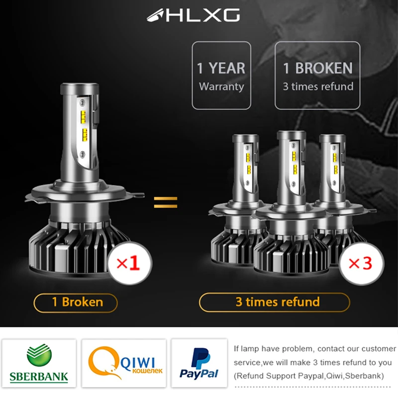 HLXG супер яркий светодиодный luces h4 h7 12v Светодиодный светильник лампа для