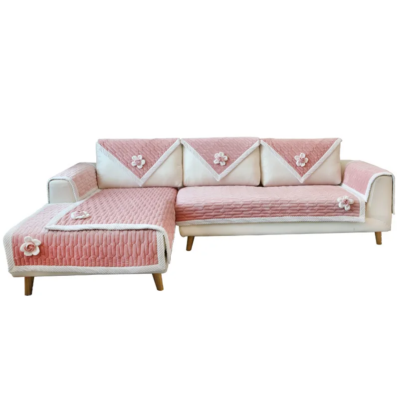 

Plush Embroidery Sofa Cover Flower Thickened Couch Cover L-shaped sofa protection towel