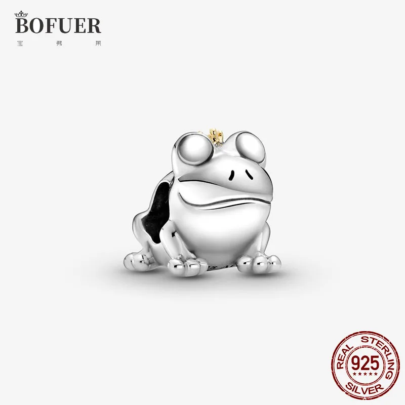 

2021 New Real 925 Sterling Silver Two-tone Frog Prince Charm Fit Original 3mm Bracelet&Bangle For Women Birthday Fashion Jewelry